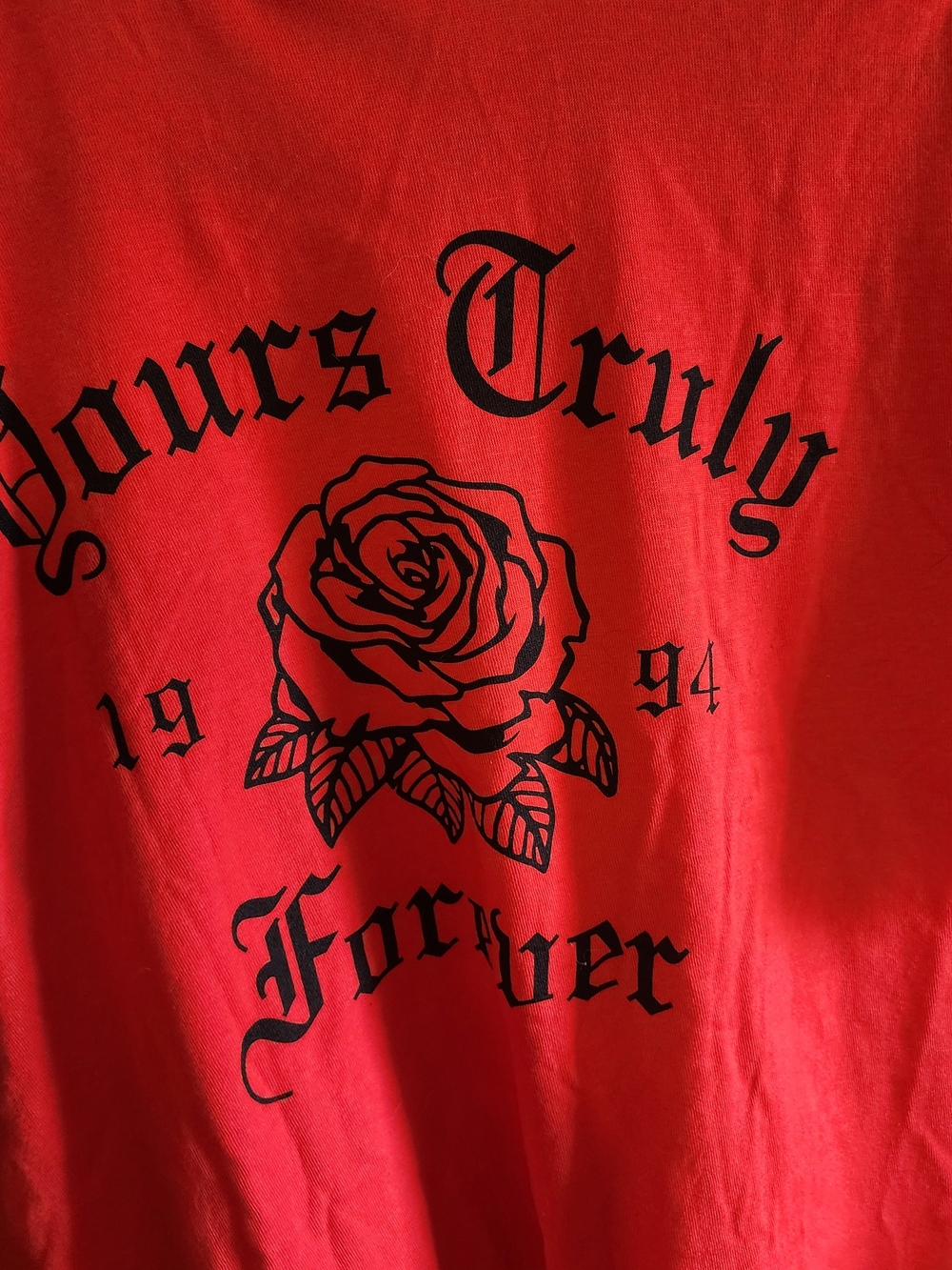 NEW*Red Graphic Tee with Black Rose "Yours Truly Forever"